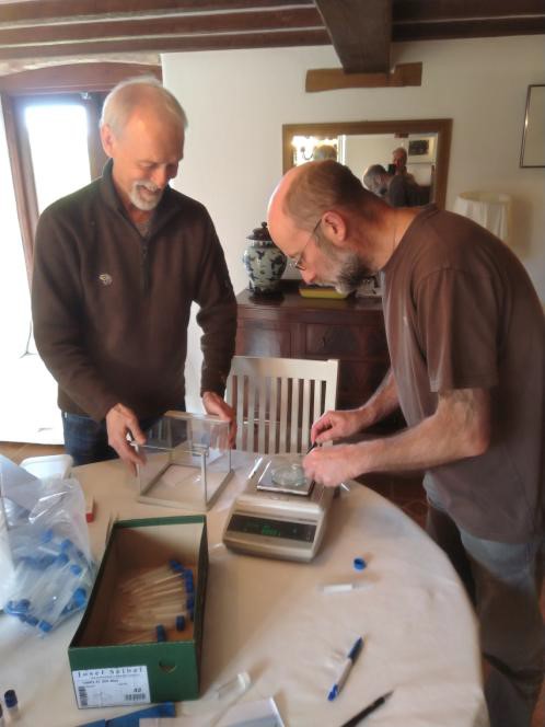 Peter weighing crystals